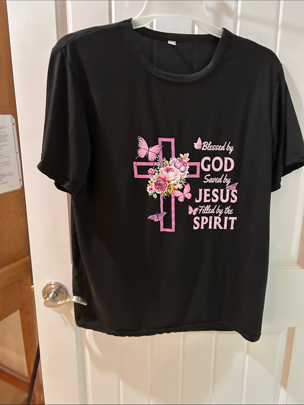 Blessed by God Black Kids Tee with Pink Cross Graphic